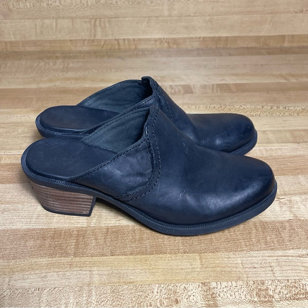 Teva Black Leather Western Style Wood Heeled Clog 1013674 Women’s Size 5 Slip On